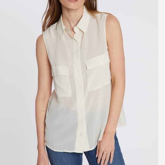 Equipment Tops - Equipment Femme Slim Signature Sleeveless Silk Button Down Tank Ivory Top Size M